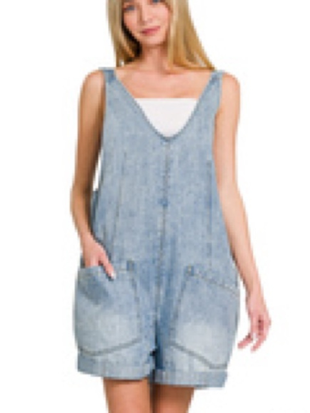 Zenana Light Blue Women's Denim Short Overalls